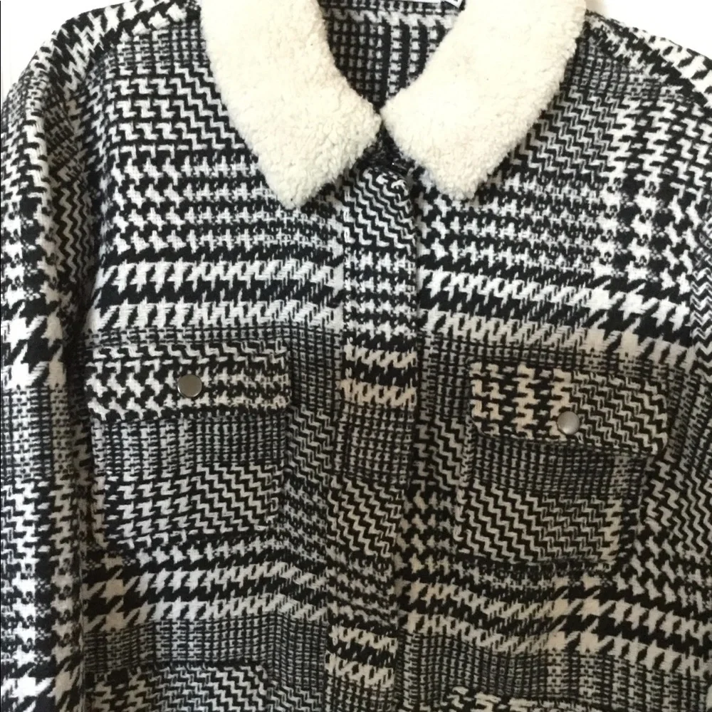 JUST FAB XXL Classic thick Fabric Plaid Black/White Jacket NEW Super Cute!! - Picture 7 of 8